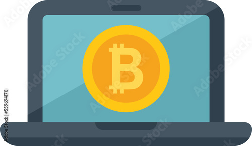 Crypto laptop icon flat vector. Bitcoin money. Financial digital isolated