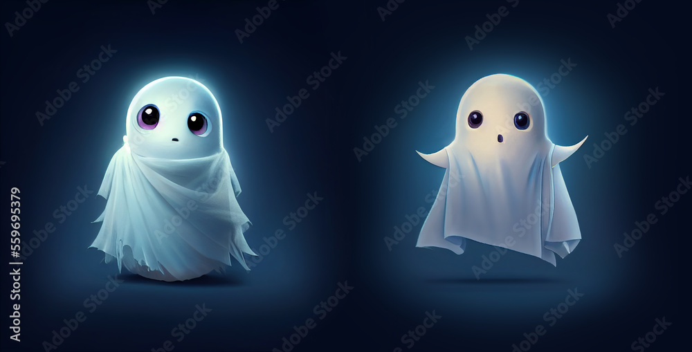 Cute tiny ghosts. Generated contemporary art Cute tiny ghosts. Generated contemporary art