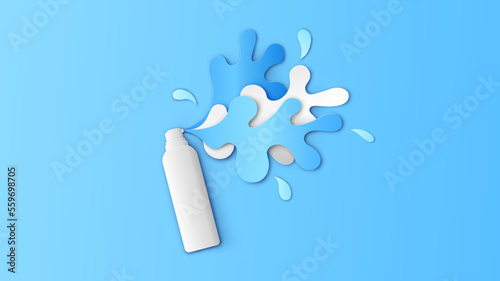 710Paper art of a can spraying blue paint splash. a can of water spray. paper cut and craft style. vector, illustration.