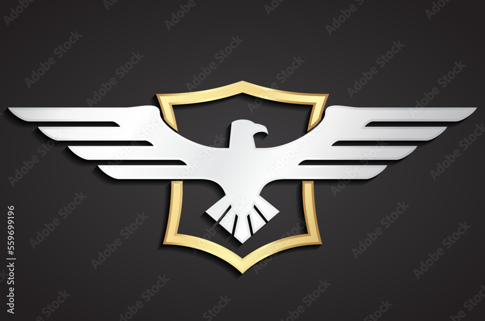 3d silver eagle logo with golden shield Stock Vector | Adobe Stock