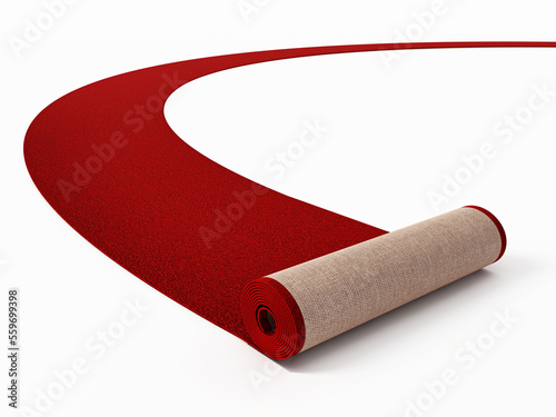 Obraz na plátně Rolling red carpet isolated on white background. 3D illustration