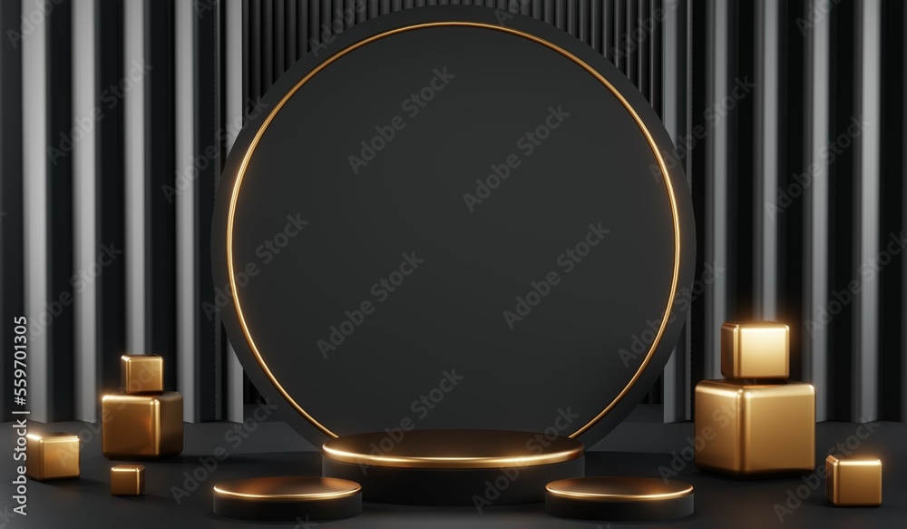 3D rendering of backdrop black podium background for black friday products 3D rendering of backdrop black podium background for black friday products