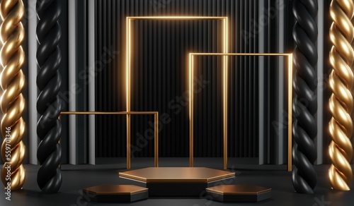 3D rendering of backdrop black podium background for black friday products