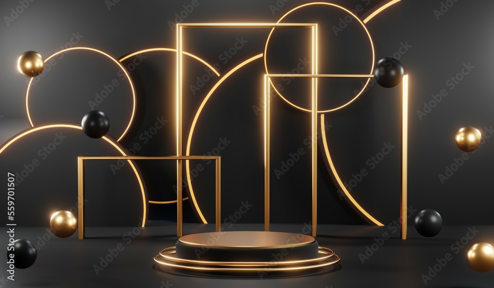 3D rendering of backdrop black podium background for black friday products