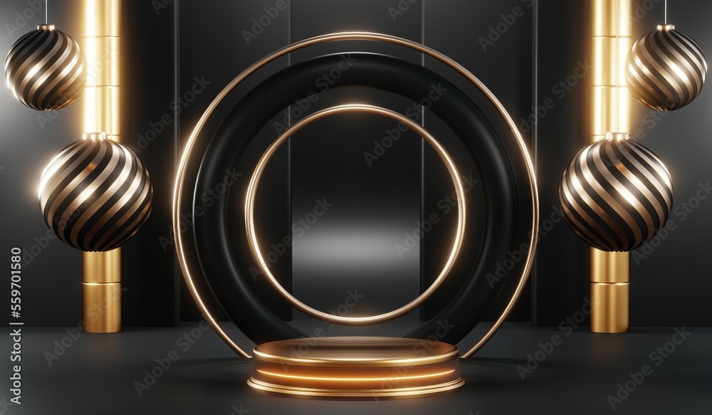 3D rendering of backdrop black podium background for black friday products