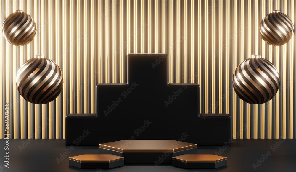 3D rendering of backdrop black podium background for black friday products