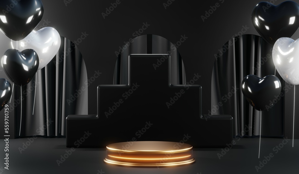 3D rendering of backdrop black podium background for black friday products