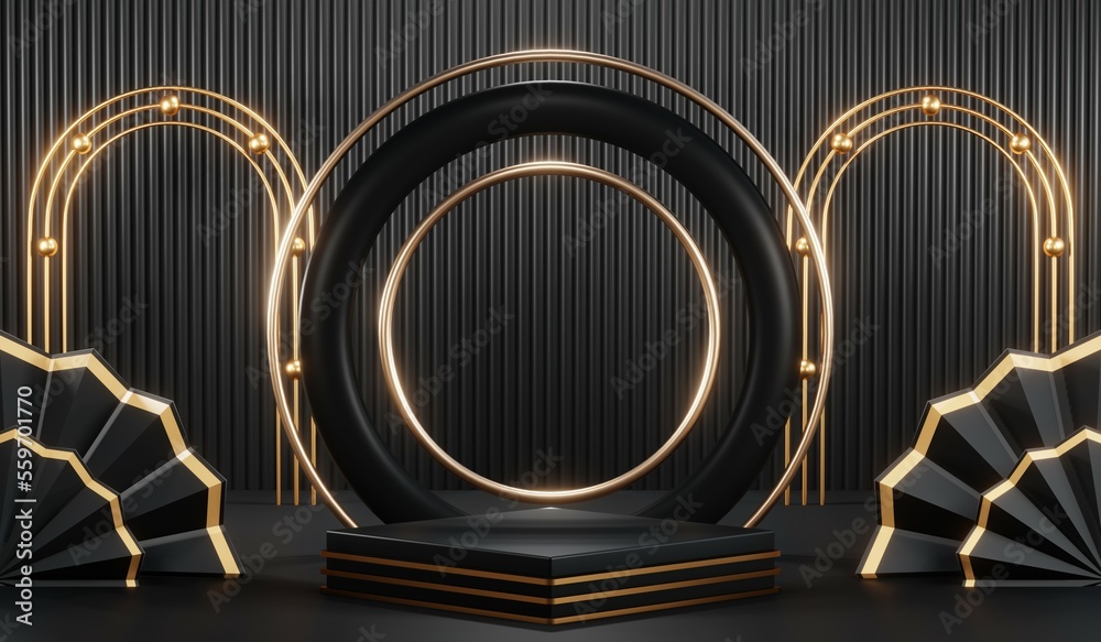 3D rendering of backdrop black podium background for black friday products 3D rendering of backdrop black podium background for black friday products