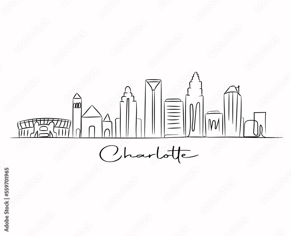 charlotte skyline outline  doodle line art