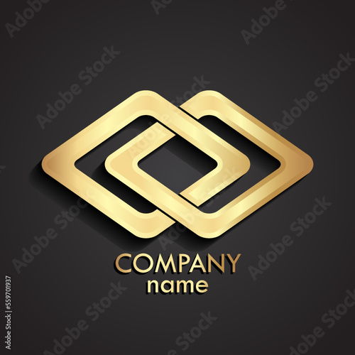 3d gold double square logo / vector illustration