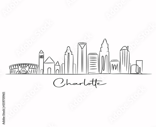 charlotte skyline outline  doodle line art