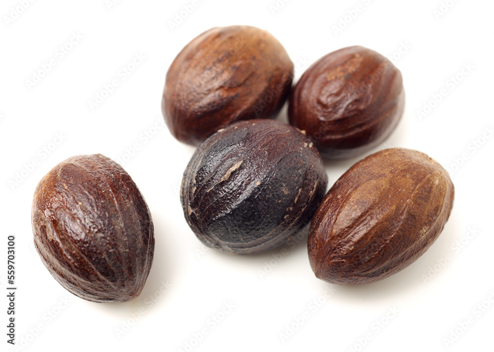nutmeg fruits isolated on a white background nutmeg fruits isolated on a white background