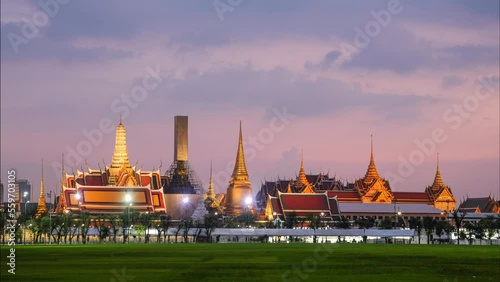 Royal Grand Palace on sunset sky with time-lapse video, Bangkok, Thailand
