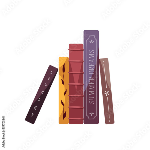 Stack of books. Bookstore, bookshop, library, book lover, bibliophile, education concept. Isolated vector illustration for poster, banner, website.