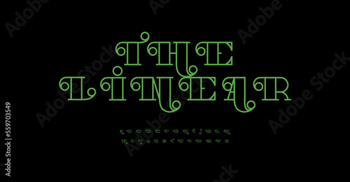 Flourish modern font gentle charming vine style letters. Fancy linear typeset contour outline alphabet elegant unusual type. Vector typographic design