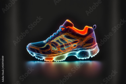 running shoes on black background