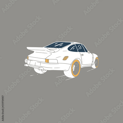 Vintage Illustration Hand Drawing Classic Super Car