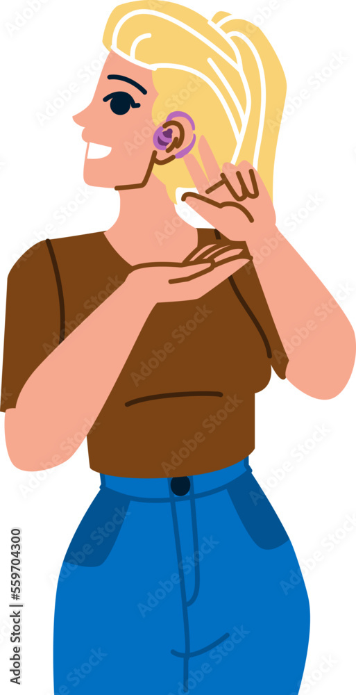 hearing aid vector. ear deaf, woman medical, impairment health, device audiology, care deafness hearing aid character. people flat cartoon illustration hearing aid vector. ear deaf, woman medical, impairment health, device audiology, care deafness hearing aid character. people flat cartoon illustration