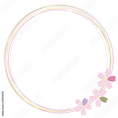 シンプルな桜の花 和風の丸枠 透過
