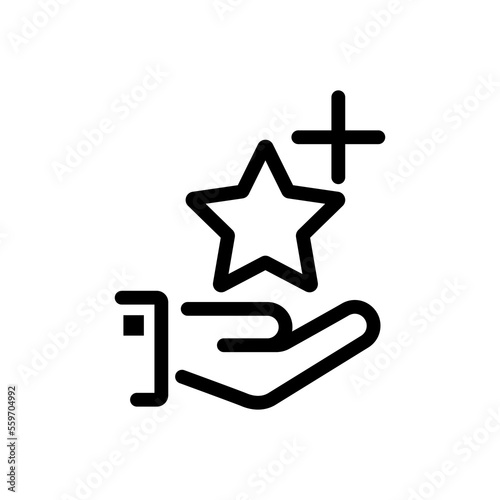Value-added icon. Black line icon. A star with a plus sign above the hand. Vector illustration flat design. Isolated on white background.