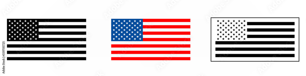 Naklejka premium USA flag three styles icon illustration