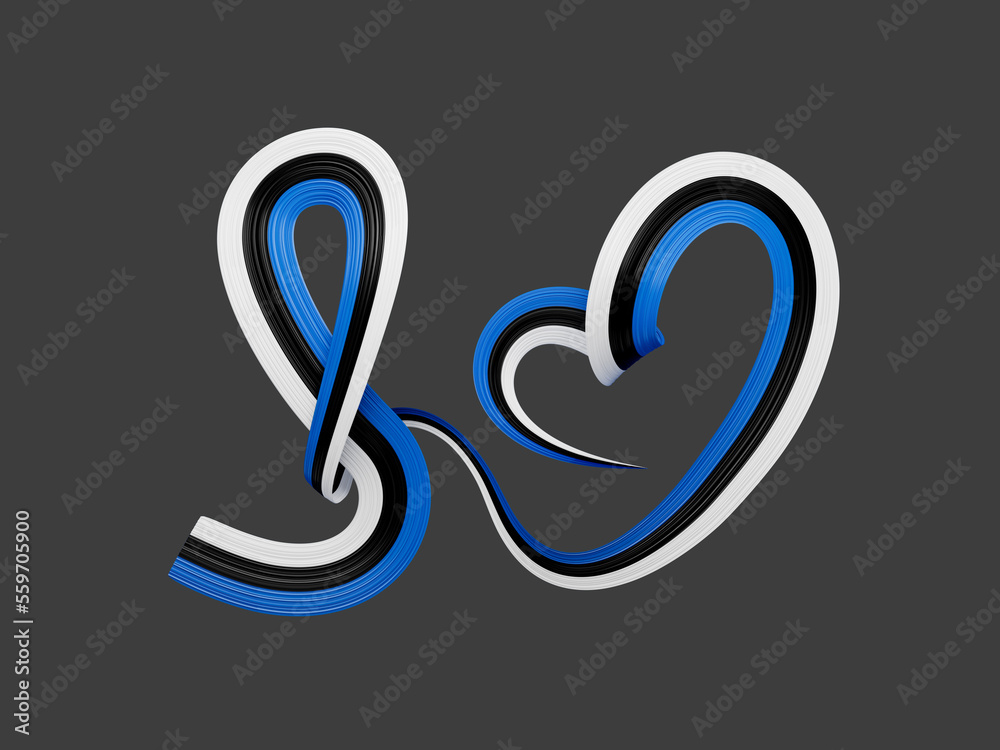 Estonia Flag Heart icon. Estonian Ribbon emblem. Country love symbol. Isolated 3d illustration