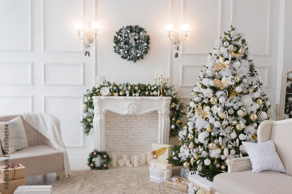 Festive decoration of the room in the Christmas style