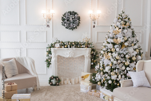 Festive decoration of the room in the Christmas style