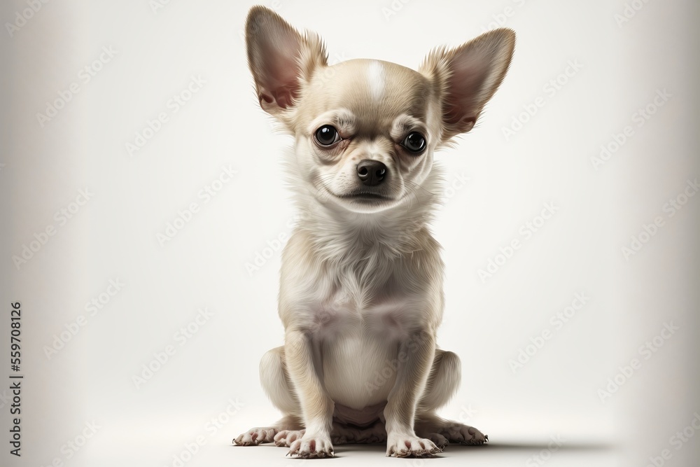 White and cream chihuahua sitting with a white background. Generated by AI. White and cream chihuahua sitting with a white background. Generated by AI.