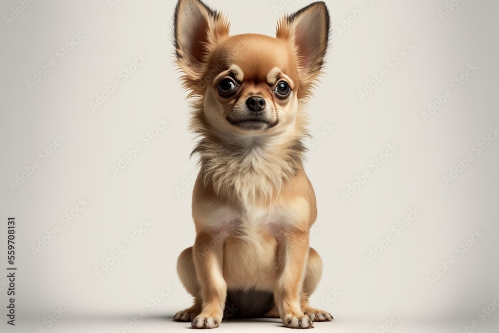 Golden and yellow chihuahua sitting with a light color background. Generated by AI.