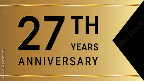 27th Anniversary. Anniversary template design with golden text and ribbon for birthday celebration event. Vector Template Illustration photo