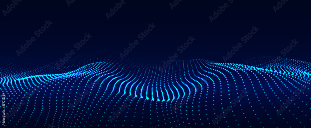 Dynamic blue particle wave. Futuristic point glowing wave. Flow digital structure. Data technology background. Vector illustration. Dynamic blue particle wave. Futuristic point glowing wave. Flow digital structure. Data technology background. Vector illustration.