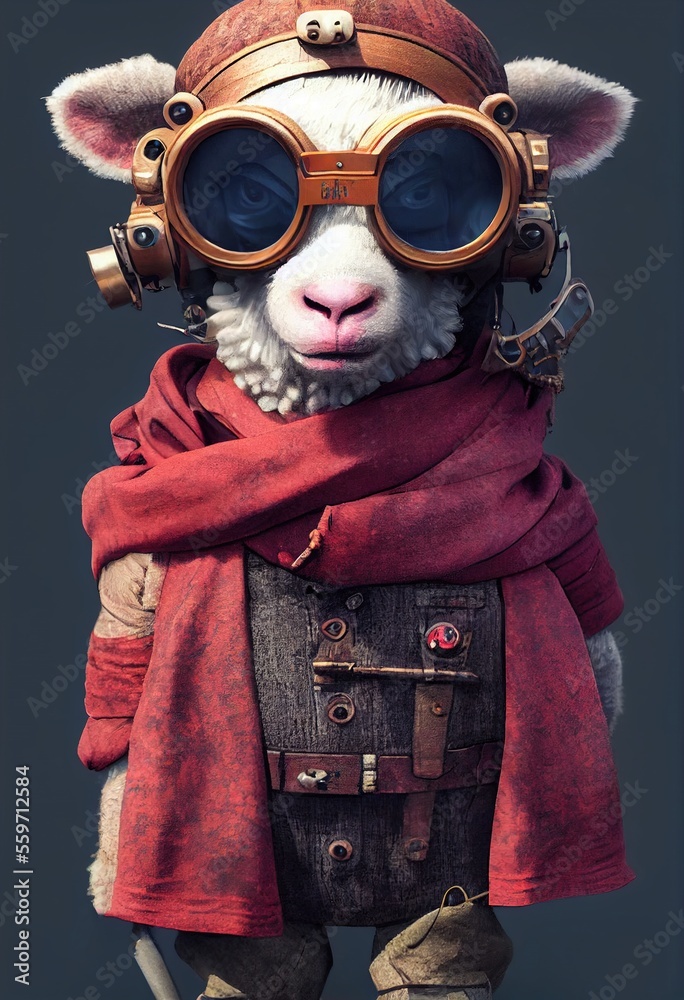 Portrait of a funny  Pirate Sheep . Generative AI