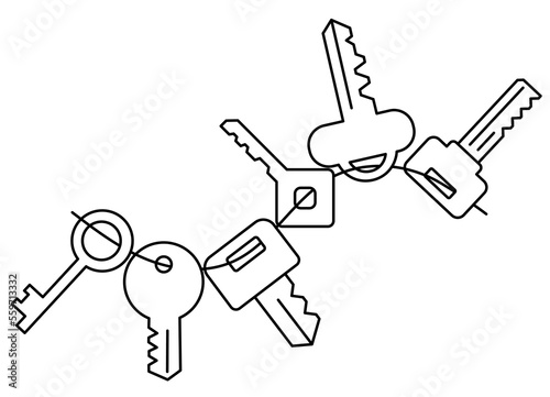 Bunch of keys. Vector line. Editable outline stroke.