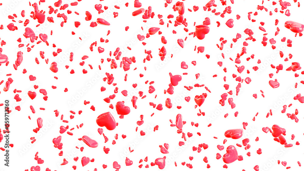 Falling red and pink hearts isolated on transparent background. Valentine’s day design. 3D rendering Falling red and pink hearts isolated on transparent background. Valentine’s day design. 3D rendering