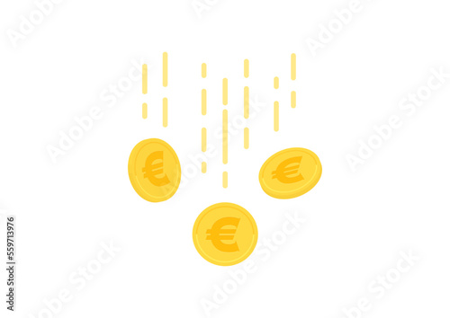 落ちる欧州連合の通貨ユーロ・€のマーク入りの硬貨 - ユーロ安･収入･下落のイメージ素材
