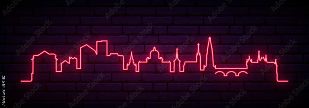 Obraz premium Red neon skyline of Bern. Bright Bern City long banner. Vector illustration.