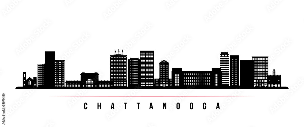 Chattanooga skyline horizontal banner. Black and white silhouette of Chattanooga, Tennessee. Vector template for your design.