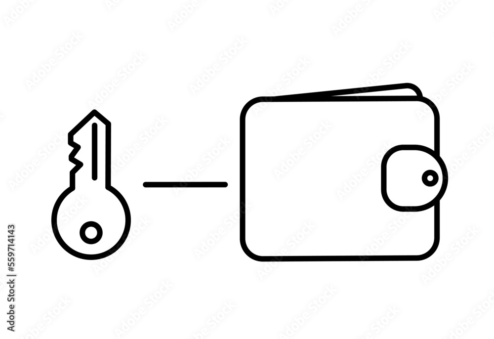 Wallet key. Account authentication. Vector line. Editable outline stroke. Wallet key. Account authentication. Vector line. Editable outline stroke.