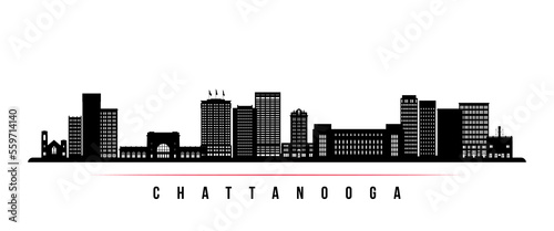 Chattanooga skyline horizontal banner. Black and white silhouette of Chattanooga, Tennessee. Vector template for your design.