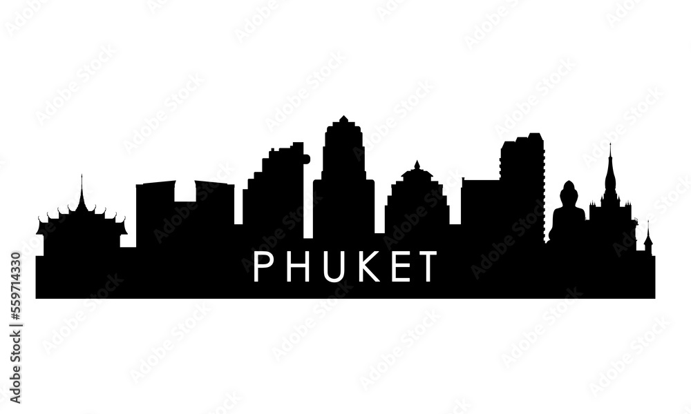 Phuket skyline silhouette. Black Phuket city design isolated on white background.