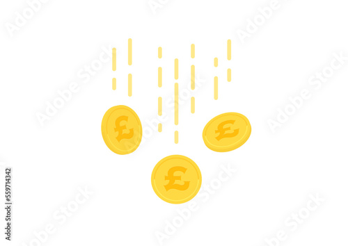 落ちるイギリスの通貨ポンド・£のマーク入りの硬貨 - ポンド安･収入･下落のイメージ素材