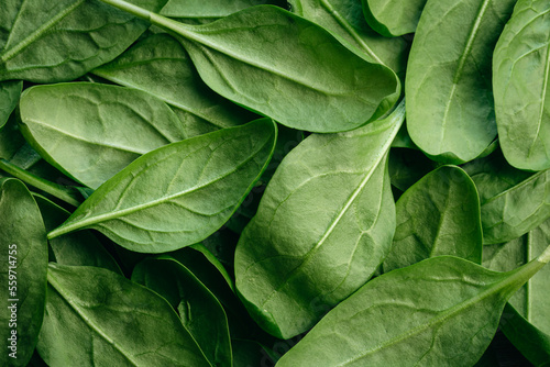 Fresh green baby spinach leaves, natural background.