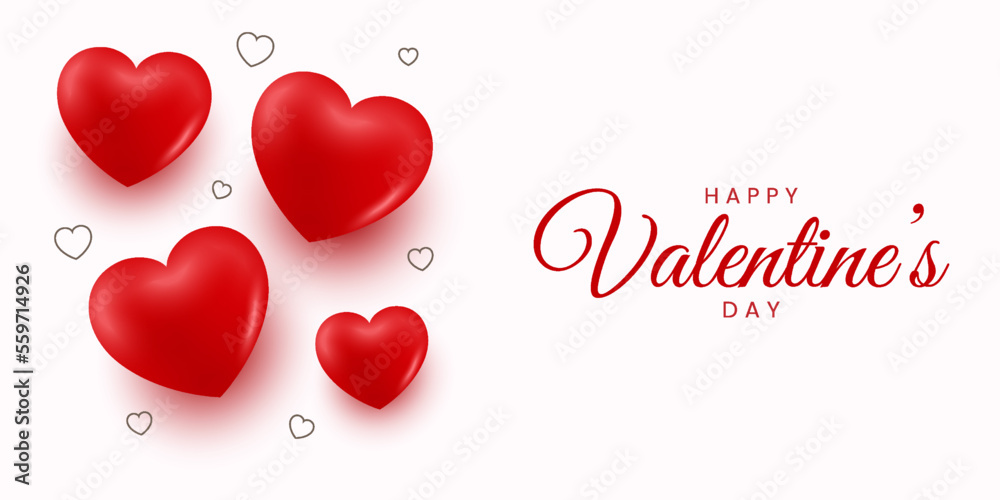 Happy Valentines day background with realistic 3D love heart. Romantic background design. Holiday banner, web poster, flyer, stylish brochure, greeting card, cover. Vector art illustration.