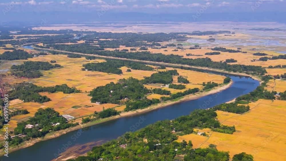 Agricultural fields along the Surma River in Bangladesh Aerial view 
