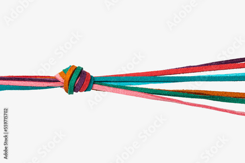 Color leather strap knot on white background