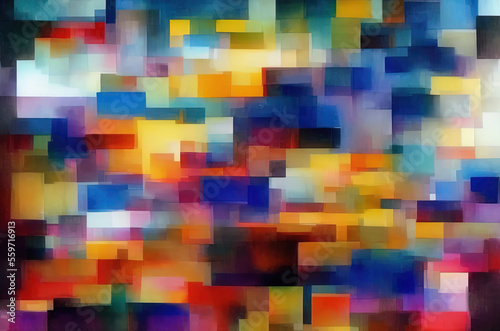 Watercolor background with many colorful squares objects . Generative AI