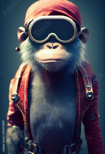 Portrait of a funny Monkey. Generative AI