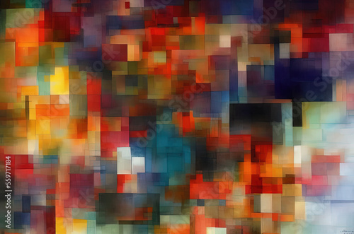 Watercolor background with many colorful squares objects . Generative AI