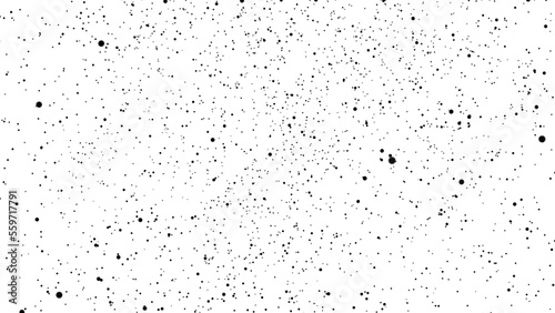 A stream of dots down on a white background of 4k motion graphics. Dark objects on a white background. Black snow is falling. Shapes of different sizes.